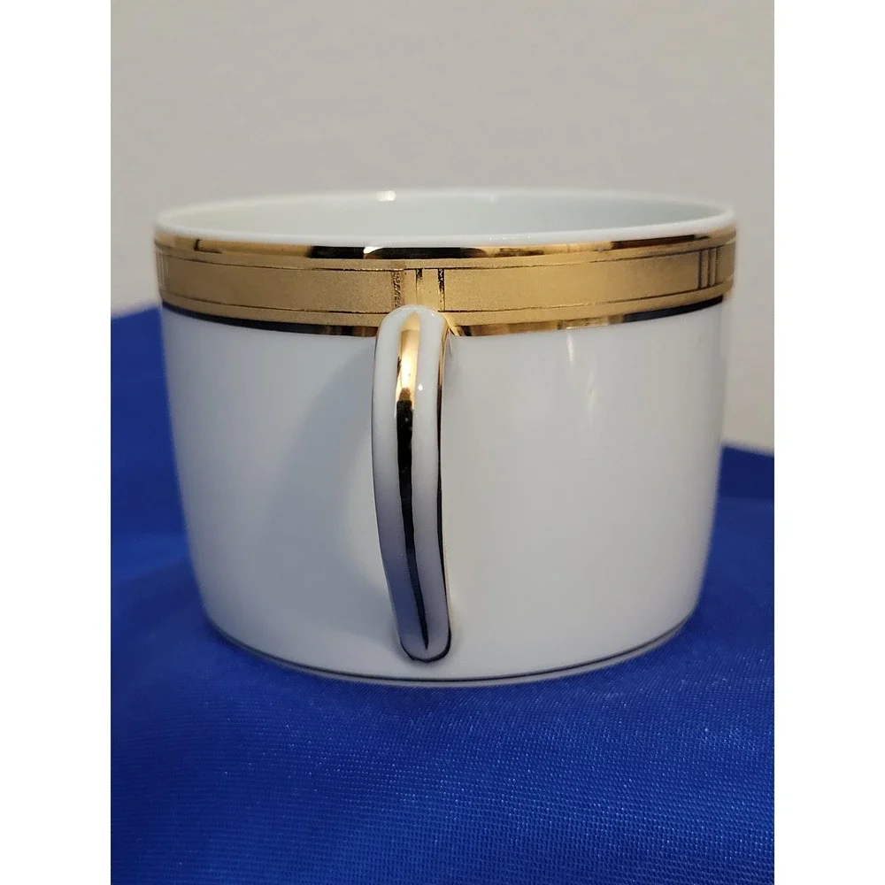 Porcelain Tea Coffee Cup and Saucer, Bernardaud Limoges Roulette Pattern